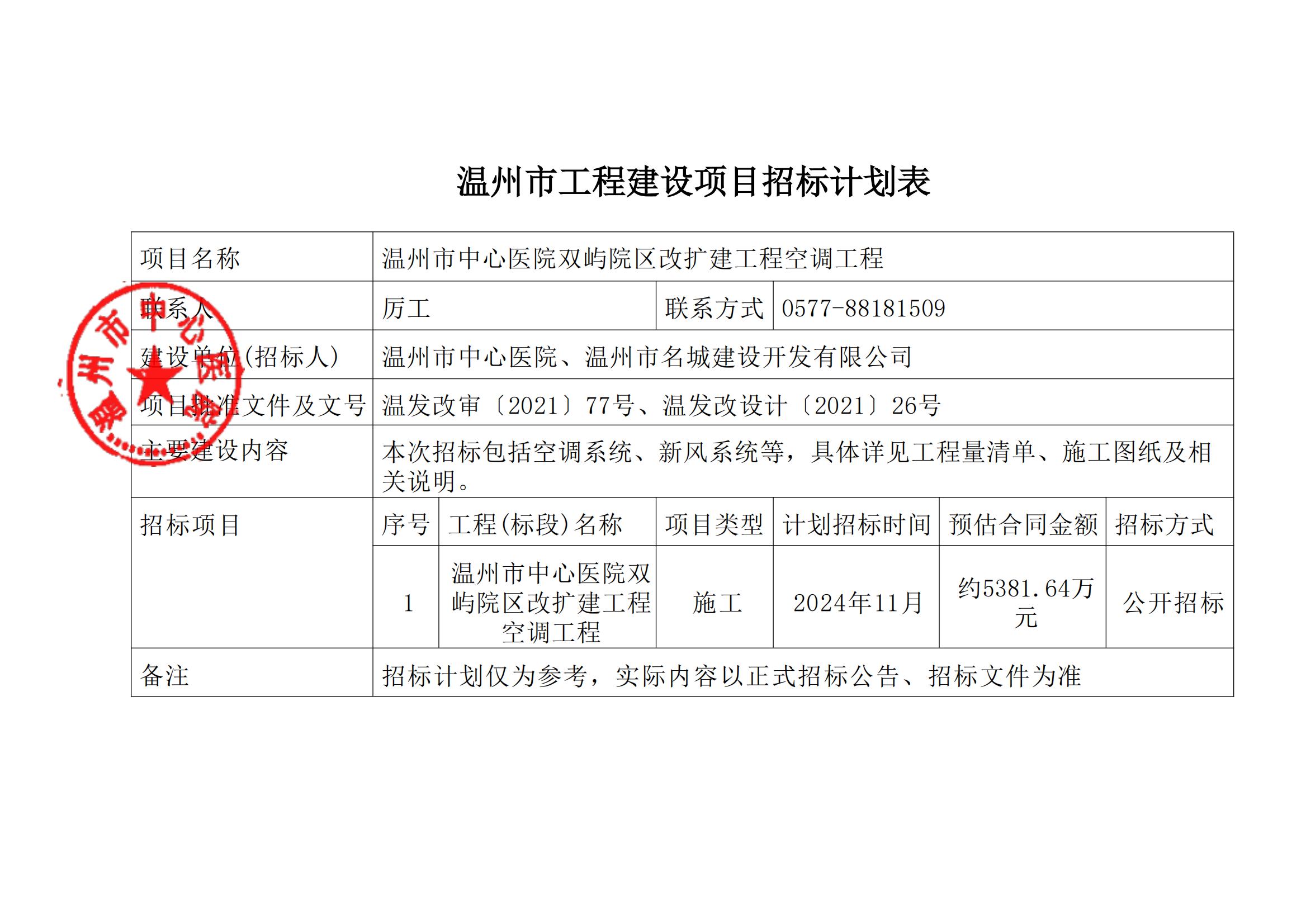 溫州市工程建設項目招標計劃表（溫州市中心醫(yī)院雙嶼院區(qū)改擴建工程空調(diào)工程）10.23docx(1)_00.jpg